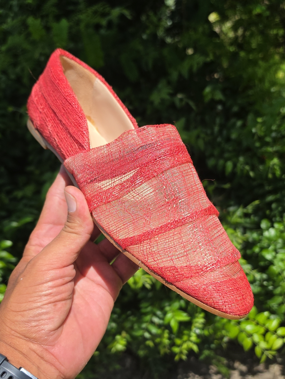 Phillppe Model Diffusion Red See-Thru Layered Woven Slip-On Loafer